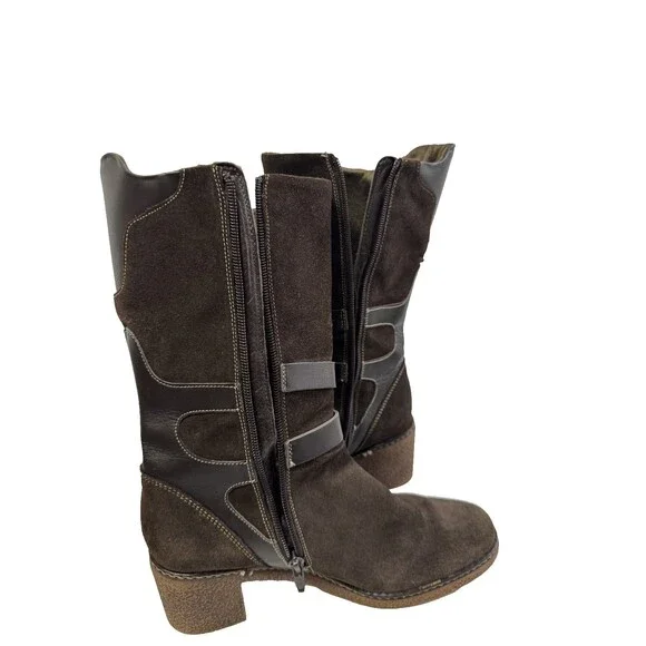 Aquatalia Women’s Mid Calf Boots Brown Suede Waterproof Block Heel Size 7.5 - Picture 5 of 16
